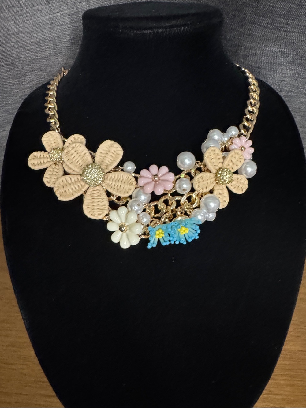 Betsey Johnson Raffia Daisy Bib Necklace